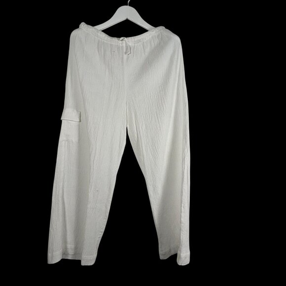 Chico's Womens White Textured Cotton Wide-Leg Pants Size 2 Drawstring Casual - Picture 1 of 9